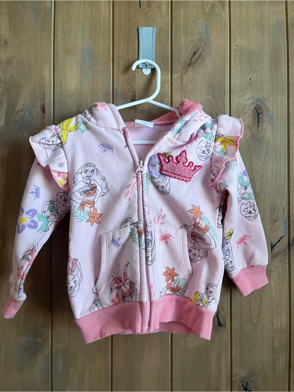 Disney Princess Pink Hooded Zip Top with matching sweat bottoms in size 3T